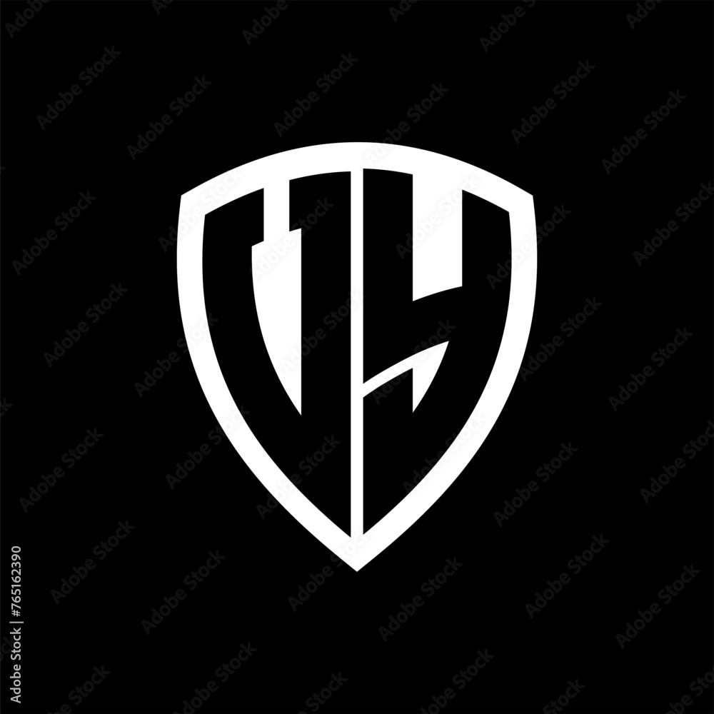 VY monogram logo with bold letters shield shape with black and white color design VY monogram logo with bold letters shield shape with black and white color design