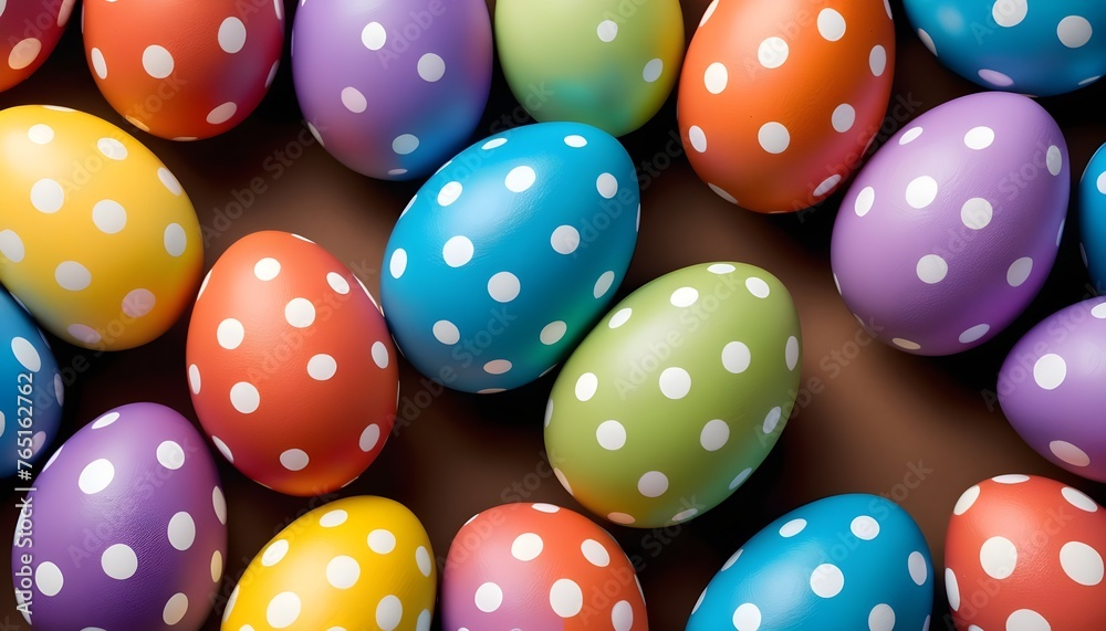 Colorful white dots pattern glassed easter eggs background
