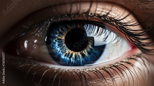 eye, close-up of the iris with an unusual ornament. Concept: eye diagnostics, contact lenses to change your image