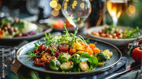 Innovative plant-based cuisine featuring Brussels sprouts and cabbage creatively used in vegan recipes, highlighted with artistic plating on modern dinnerware