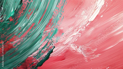Abstract painting with vibrant red and green colors. The painting has a dynamic and energetic feel  with thick brushstrokes and a sense of movement.