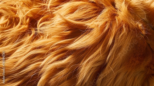The image is a close-up of a lion's mane. The fur is a light golden color and is very soft and fluffy. photo