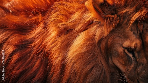 A close up of a lion's mane. The lion's fur is a deep golden color and it is very thick.