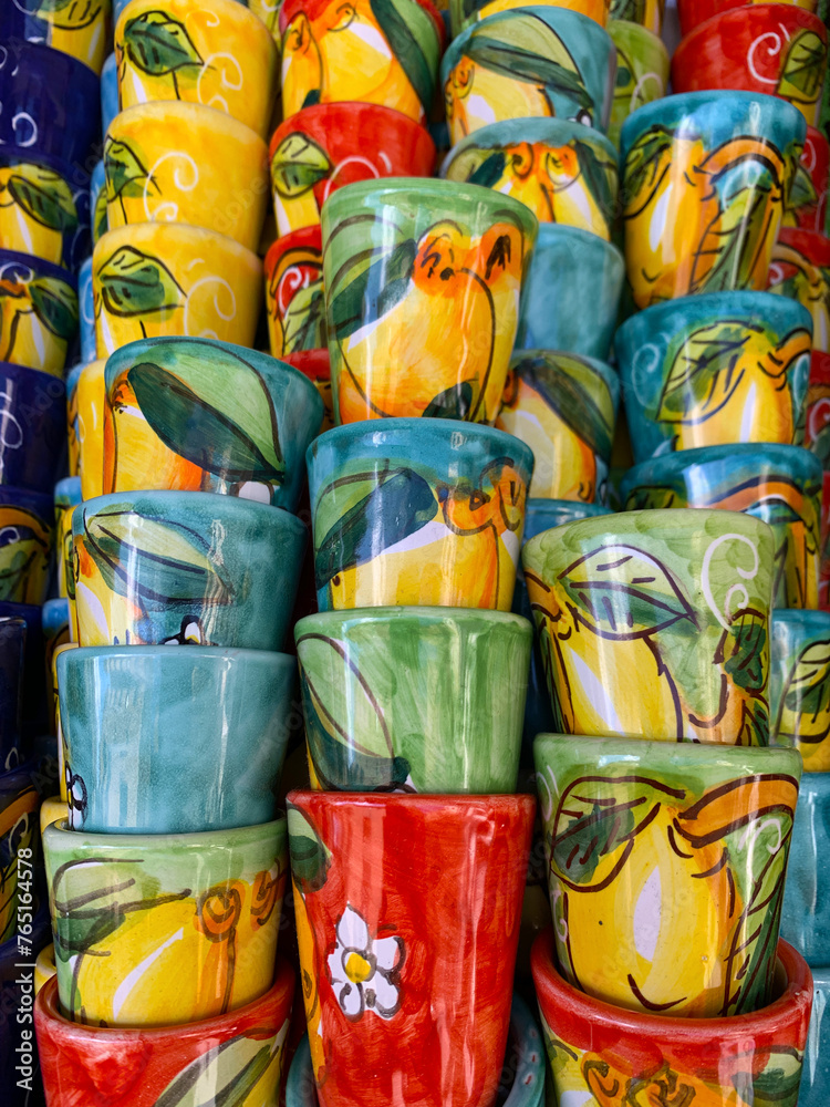 Colorful cups on display in a shop in Naples, Italy
