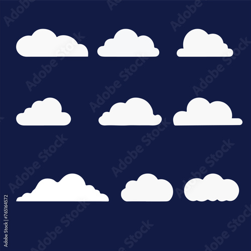 Cloud. Amazing  abstract white cloudy set isolated on blue background. Vector illustration
