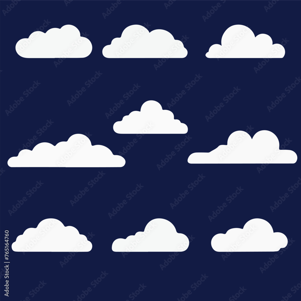 Cloud. Beautiful  abstract white cloudy set isolated on blue background. Vector illustration
