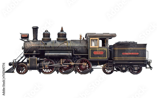 Steam locomotive in the countryside on transparent background, png 