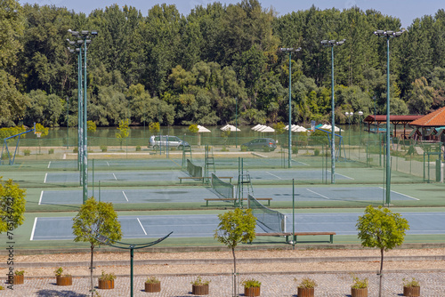 Tennis Courts and Marina at Danube River Serbia Summer photo