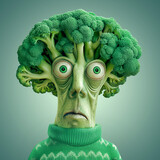 Whimsical broccoli character with expressive eyes