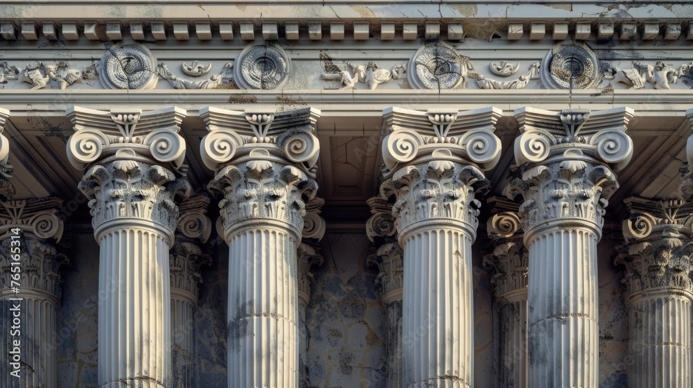 Detailed view of a building with columns. Ideal for architectural projects - obrazy, fototapety, plakaty 