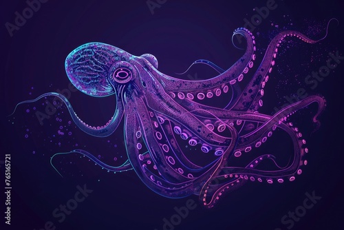 A purple octopus with tentacles in the ocean. Suitable for marine life concepts photo