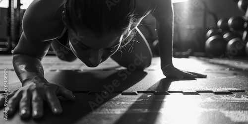 A woman exercising with push ups, suitable for fitness content