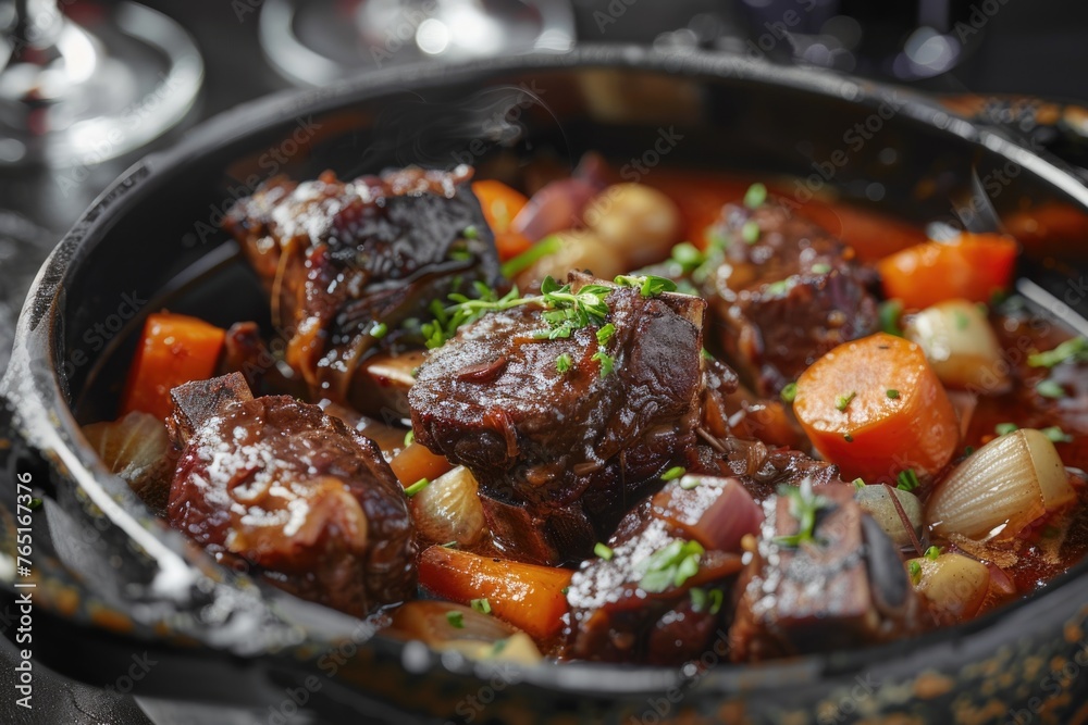 A close up view of a pot of food on a table, perfect for food blogs and cooking websites