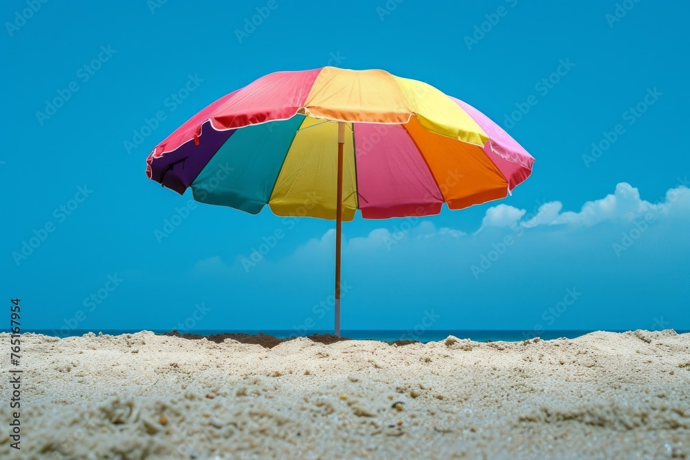 Beach colorful umbrella. Colorful summer. Generate Ai