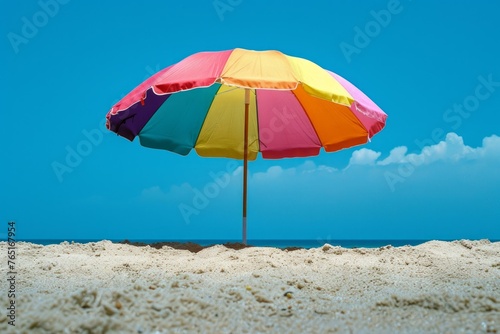 Beach colorful umbrella. Colorful summer. Generate Ai © anatolir