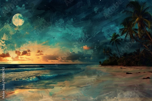 Beach night sky. Stars tropical night. Generate Ai