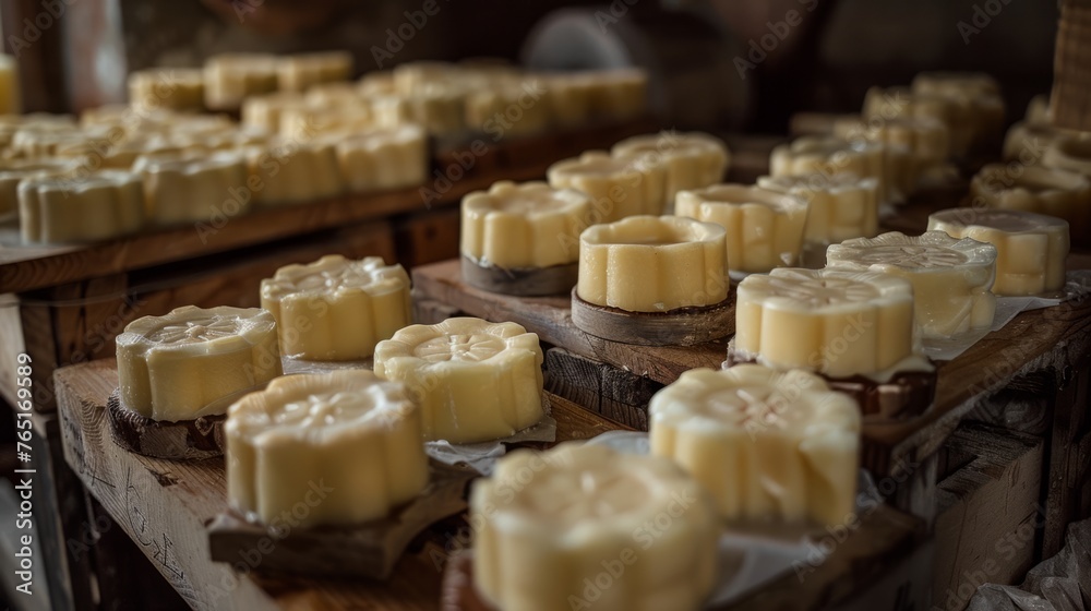 Molding of cheeses, curds in molds generative ai Molding of cheeses, curds in molds generative ai