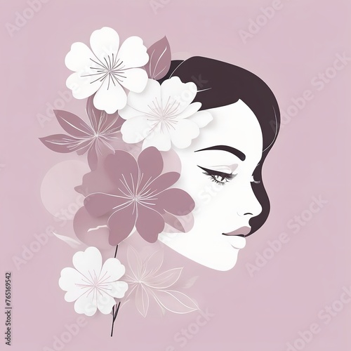 Abstract female face in one line. Woman face with flowers Surreal Line art female floral girl. Minimalism Abstract modern Continuous single line woman face portrait  © MuneerGand