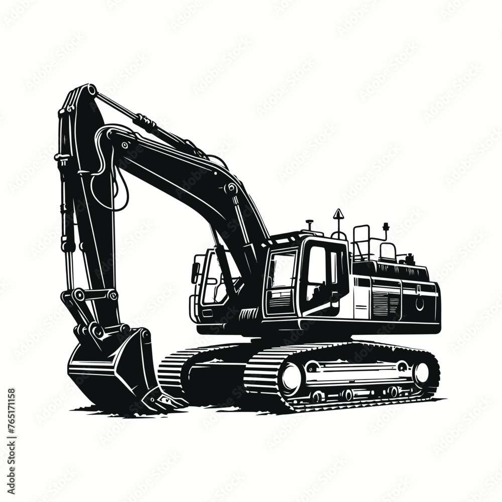 Excavator Vector Logo Template With Trackhoe silhouette On White ...