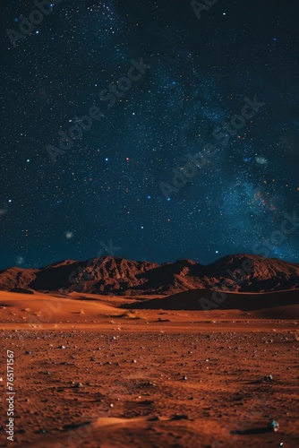 A stunning view of the night sky filled with stars over the desert. Ideal for astronomy enthusiasts or night sky photographers