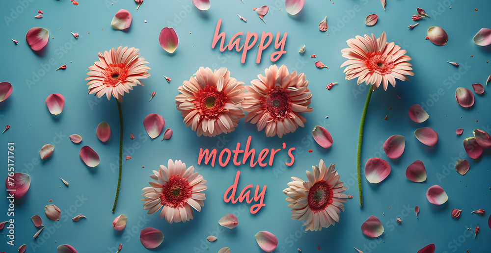 Fototapeta premium happy mother's day lettering with flowers