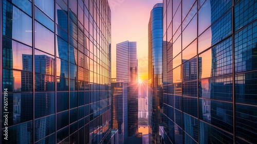 Majestic Urban Oasis  Reflective Skyscrapers Towering Over this image featuring sleek  mirror