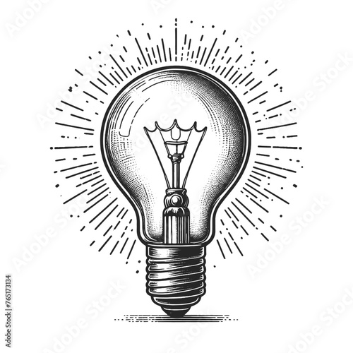 light bulb lamp universal symbol for ideas, creativity, and innovation in a detailed vintage style. Sketch engraving generative ai vector illustration. Scratch board imitation. Black and white image.