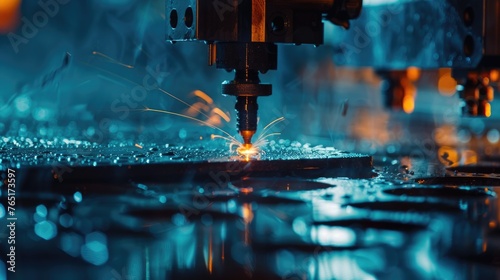 Close up of a machine cutting metal, perfect for industrial use