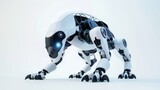 Futuristic robotic dog with glowing blue eyes, great for tech projects, articles, brochures, and websites. Isolated on white background, adding modernity to visual content.