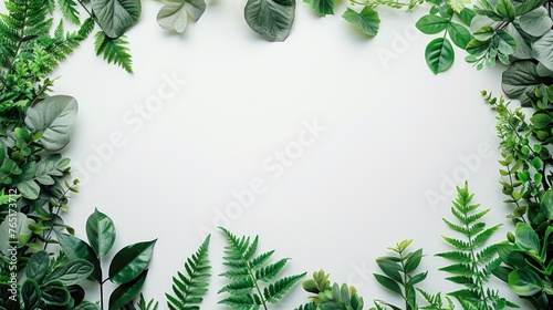 Green plants and leaves on a white background, suitable for various design projects