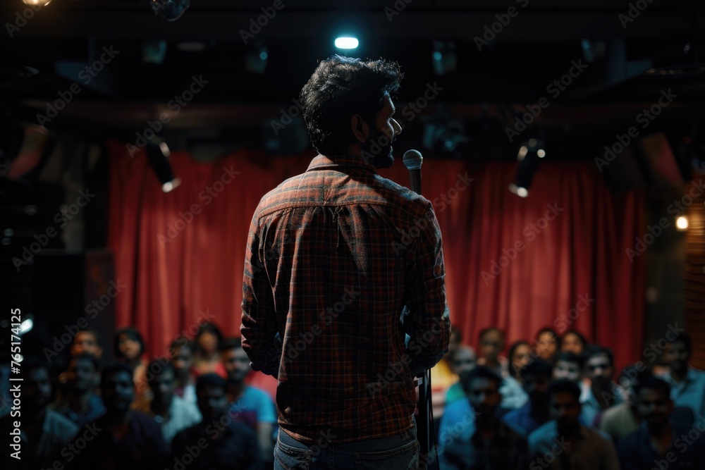 Obraz premium A man standing in front of a crowd, suitable for business concepts