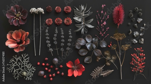 Assorted colorful flowers on dark background, suitable for various design projects