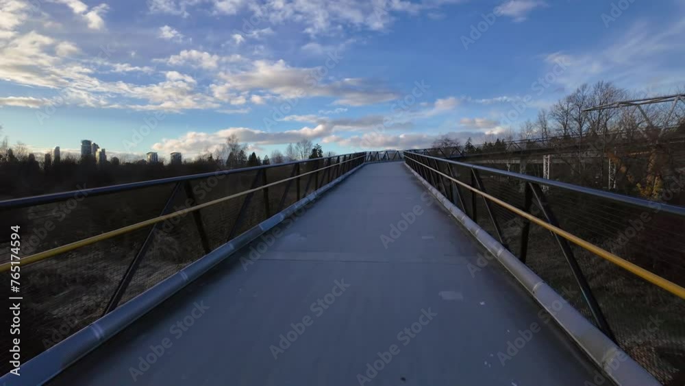 Scenic Pedestrian Path in Burnaby. Sunny Spring Day, Blue Sky. Burnaby, Vancouver, British Columbia, Canada. Scenic Pedestrian Path in Burnaby. Sunny Spring Day, Blue Sky. Burnaby, Vancouver, British Columbia, Canada.