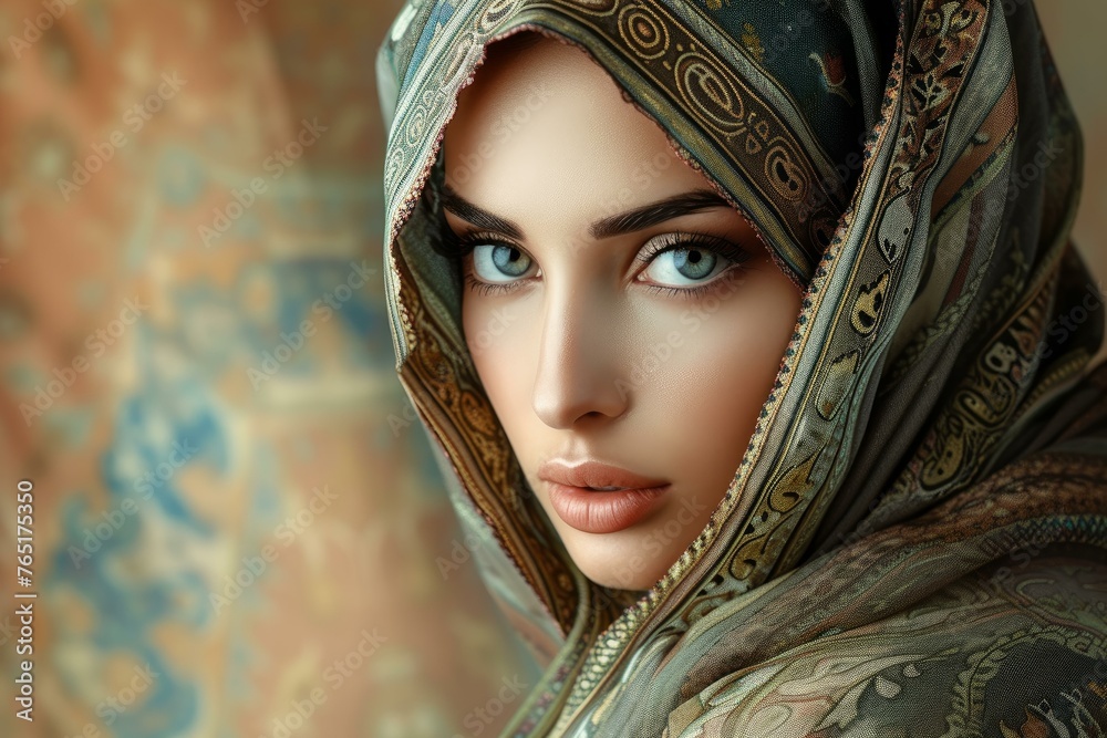 Beautiful arabic woman. Fashion person girl head scarf. Generate Ai Beautiful arabic woman. Fashion person girl head scarf. Generate Ai