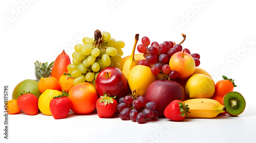 grupo de frutas en fondo blanco, gran variedad de frutas