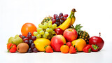 grupo de frutas en fondo blanco, gran variedad de frutas