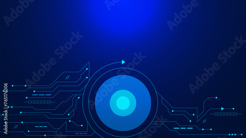 Hi-tech digital connect and communication technology with electronic circuit board futuristic on dark blue background.