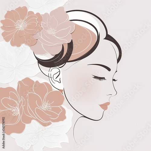 Abstract female face in one line. Woman face with flowers Surreal Line art female floral girl. Minimalism Abstract modern Continuous single line woman face portrait
