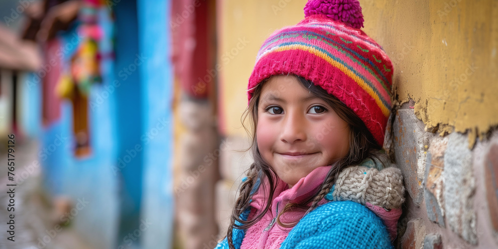 Young Andean Girl with a Radiant Smile in a Knit Hat Young Andean Girl with a Radiant Smile in a Knit Hat