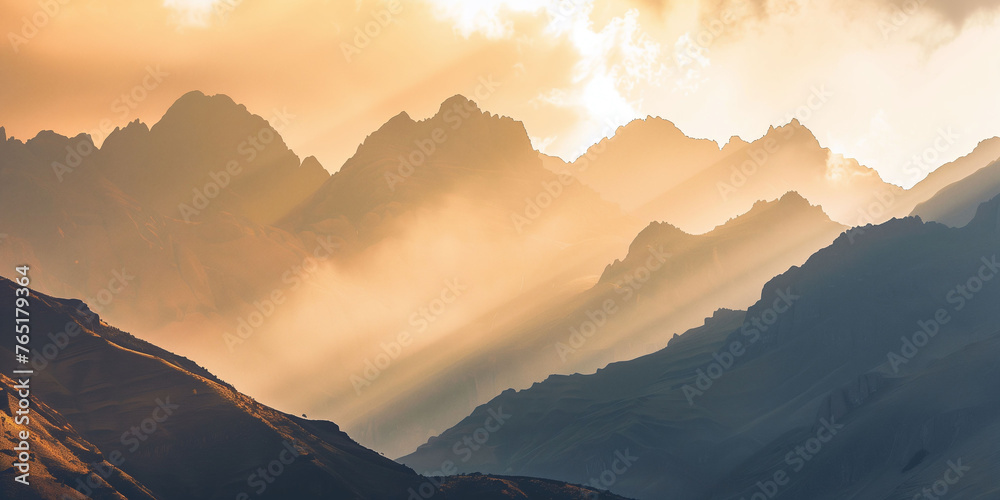 Obraz premium Sunrise Illuminates the Cascading Mountain Ridges