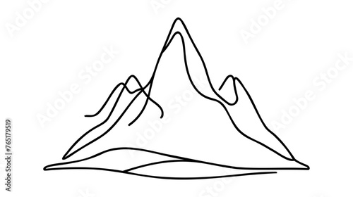 One continuous line drawing of mountain range landscape. Mounts in simple linear style for winter sports concept isolated on white background. Doodle vector illustration.