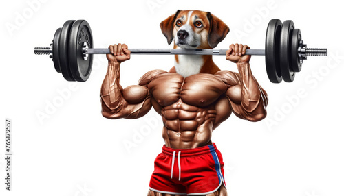 Athletic Dog with Muscles Weightlifting Cartoon Style