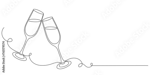glass of champagne or wine glass line art style illustration vector eps 10