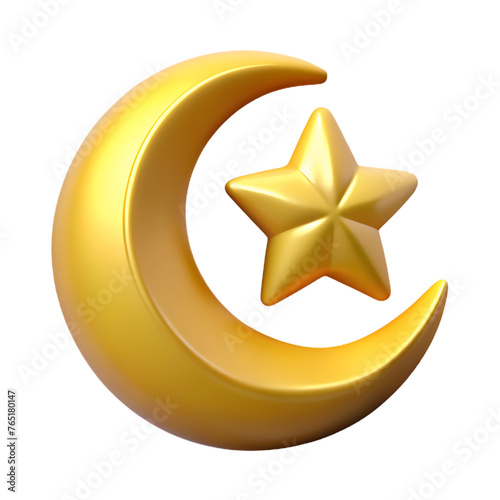 crescent moon and star 3d illustration