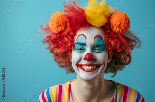 Studio portrait of a clown on a simple background, suitable for April Fool's Day and other festive occasions
