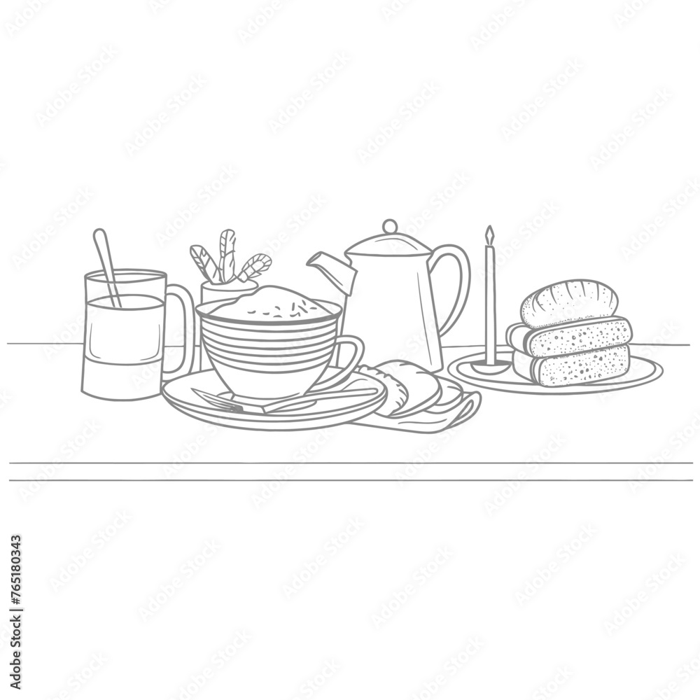 Breakfast menu ready to eat simple Outline illustration minimalist line art Breakfast menu ready to eat simple Outline illustration minimalist line art