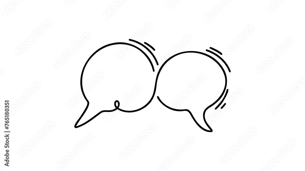 Continuous one line drawing of speech bubble, Black and white graphics vector minimalist linear illustration made of single line. Continuous one line drawing of speech bubble, Black and white graphics vector minimalist linear illustration made of single line.