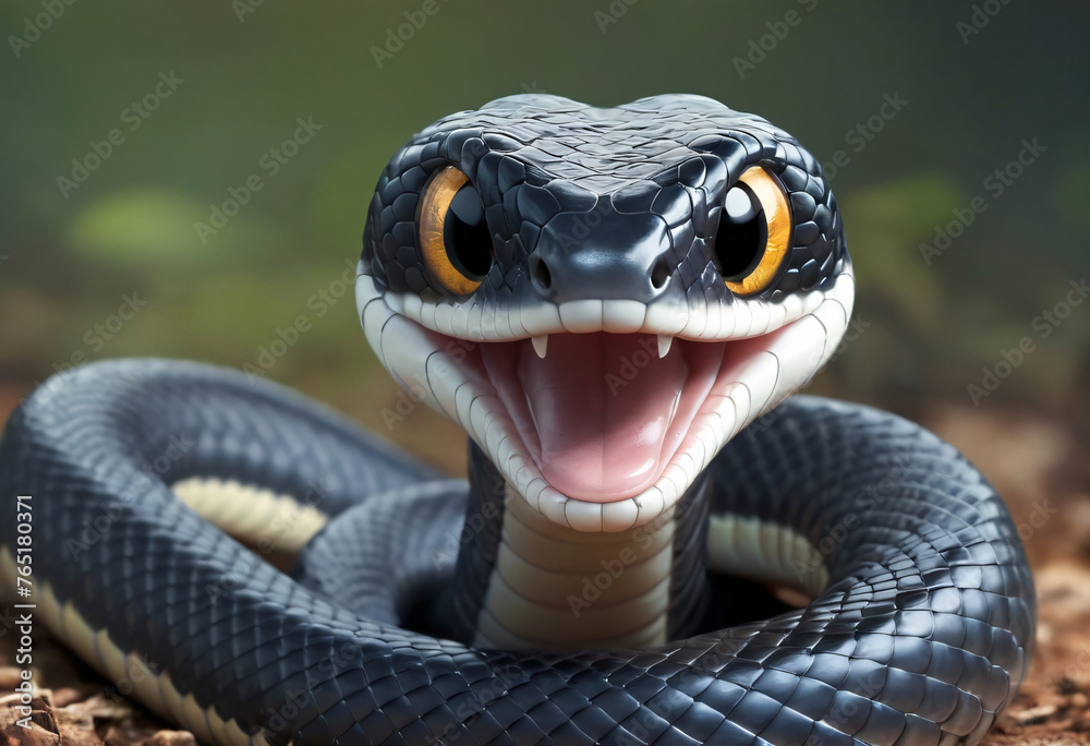 Fototapeta premium Cute cartoon snake reptile green color