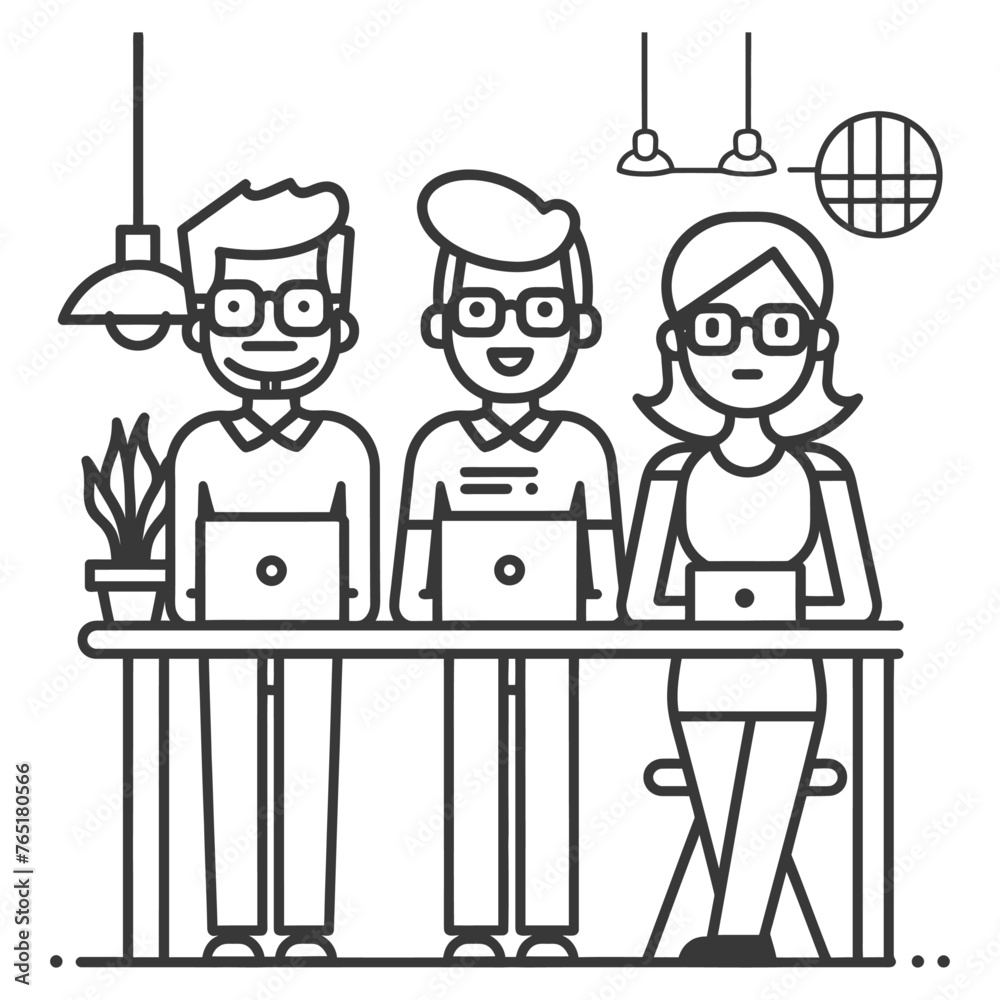 Outline illustration for Positive Workplace culture for company employees teamwork