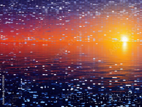 Purple and orange abstract reflection dj background, in the style of pointillist seascapes